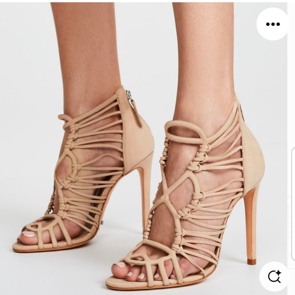 Schutz Leather Suede Naama Heels Sz. 6 Strappy Designer Nude Natural RETAIL $320
